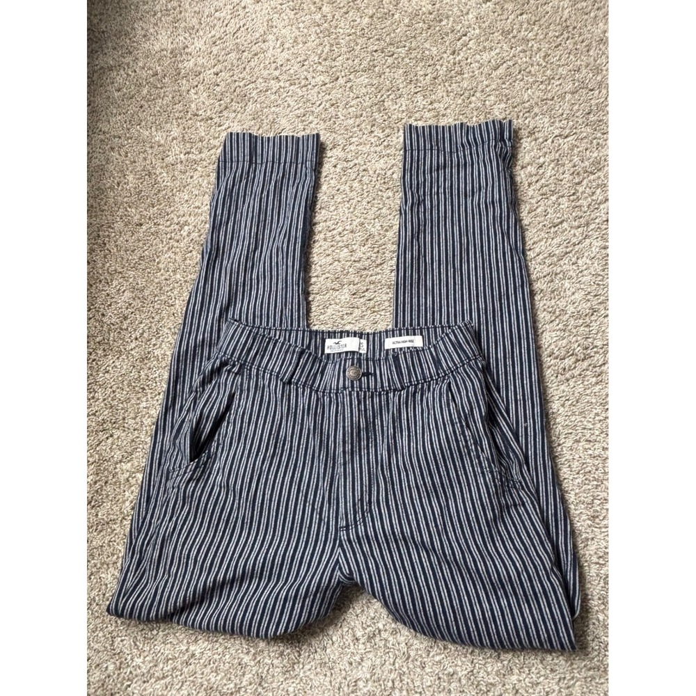 Hollister Ultra High Rise Navy Blue White Striped Straight Leg Pants XS